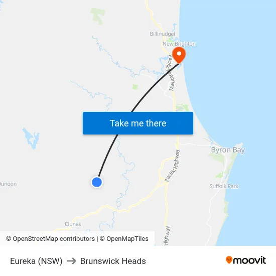 Eureka (NSW) to Brunswick Heads map