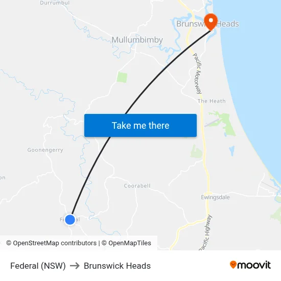 Federal (NSW) to Brunswick Heads map