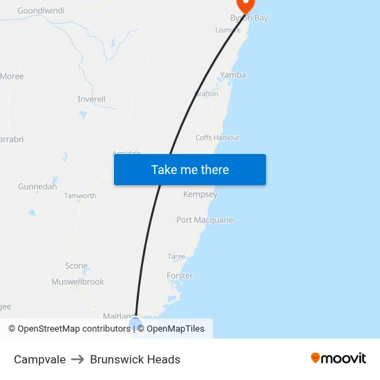 Campvale to Brunswick Heads map