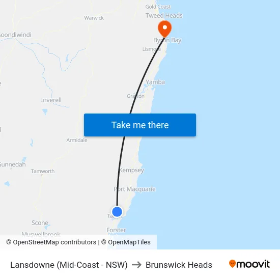 Lansdowne (Mid-Coast - NSW) to Brunswick Heads map