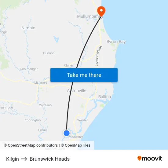 Kilgin to Brunswick Heads map