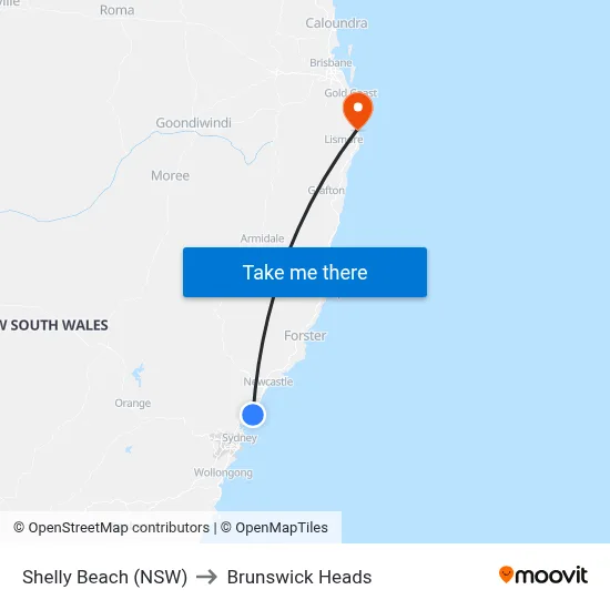 Shelly Beach (NSW) to Brunswick Heads map