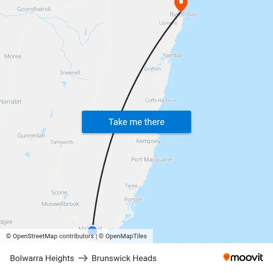 Bolwarra Heights to Brunswick Heads map
