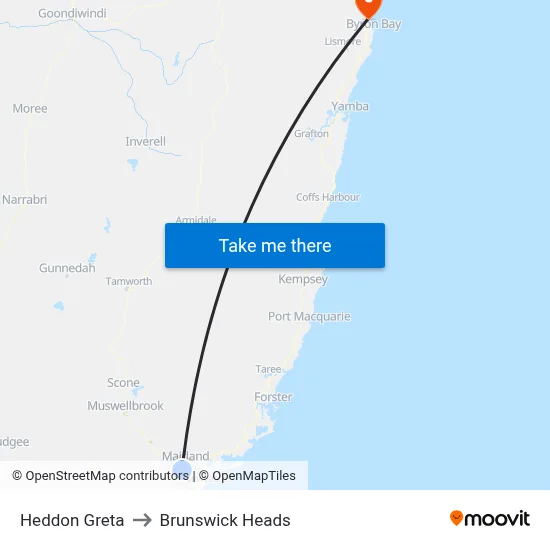 Heddon Greta to Brunswick Heads map