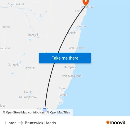 Hinton to Brunswick Heads map