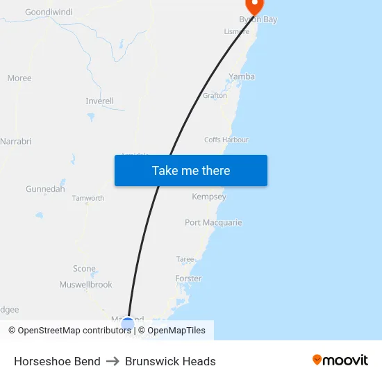 Horseshoe Bend to Brunswick Heads map