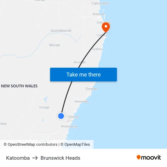 Katoomba to Brunswick Heads map