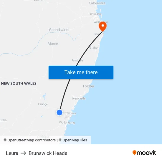Leura to Brunswick Heads map