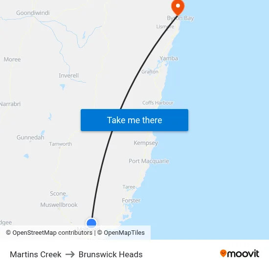 Martins Creek to Brunswick Heads map