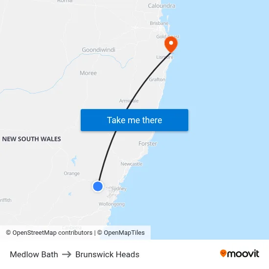 Medlow Bath to Brunswick Heads map
