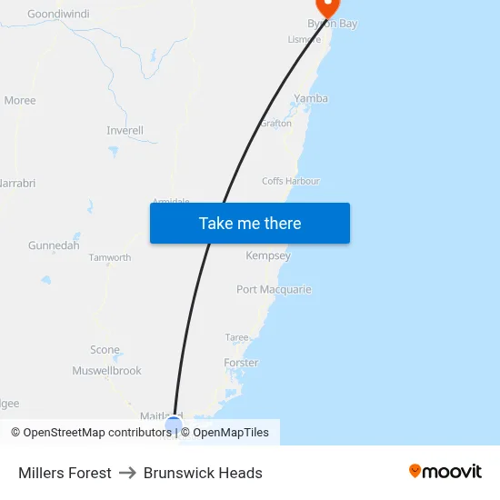 Millers Forest to Brunswick Heads map