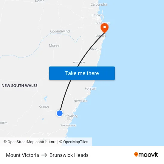 Mount Victoria to Brunswick Heads map