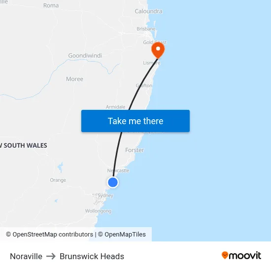 Noraville to Brunswick Heads map