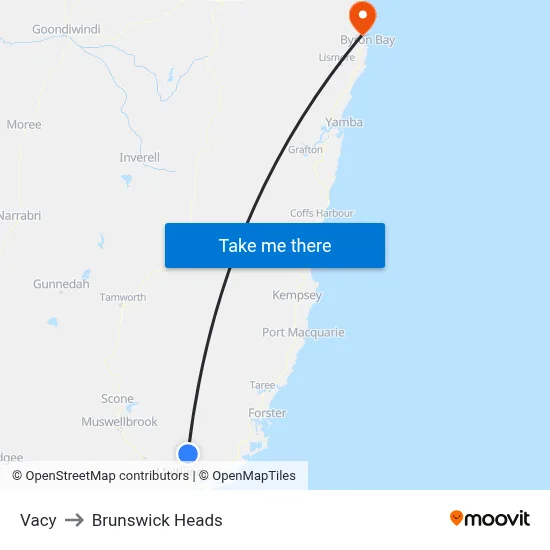 Vacy to Brunswick Heads map