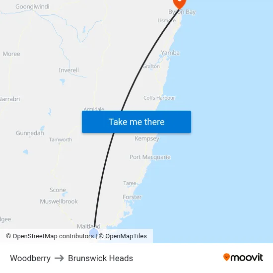 Woodberry to Brunswick Heads map