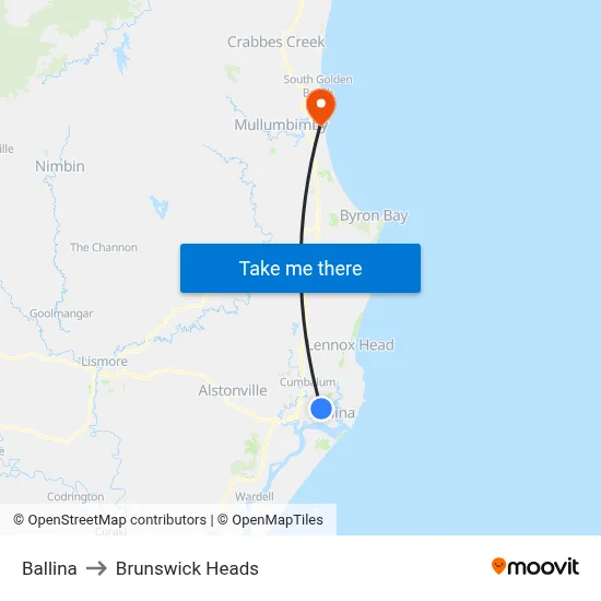 Ballina to Brunswick Heads map