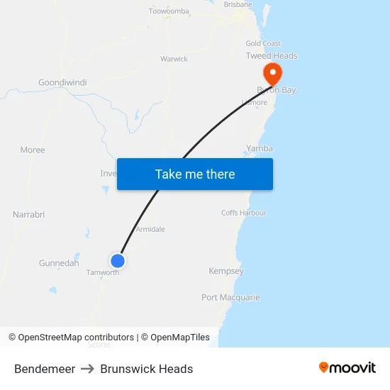 Bendemeer to Brunswick Heads map