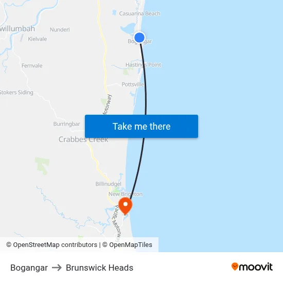 Bogangar to Brunswick Heads map