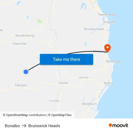 Bonalbo to Brunswick Heads map