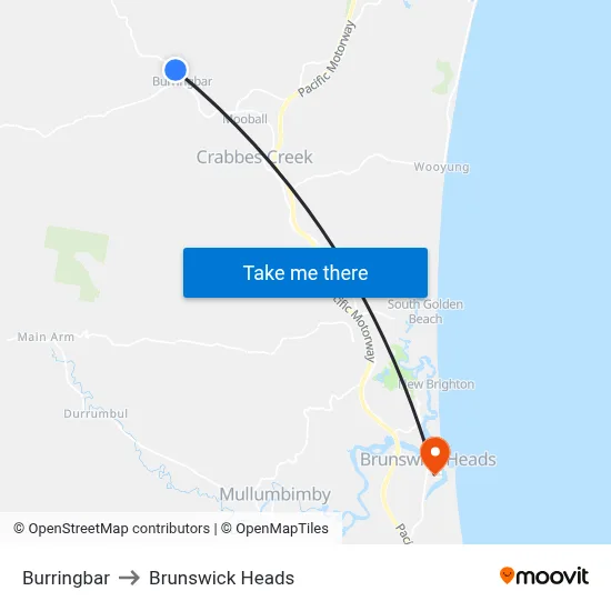 Burringbar to Brunswick Heads map