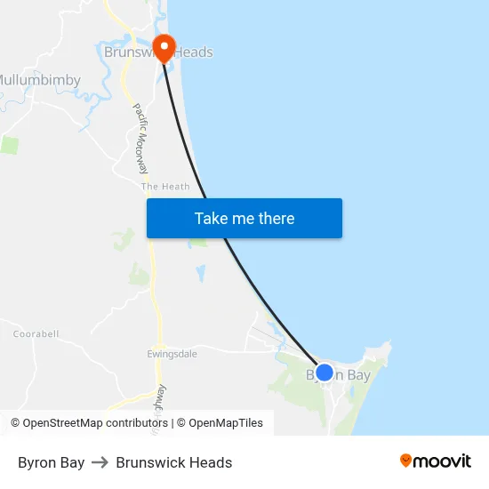 Byron Bay to Brunswick Heads map