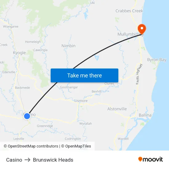 Casino to Brunswick Heads map