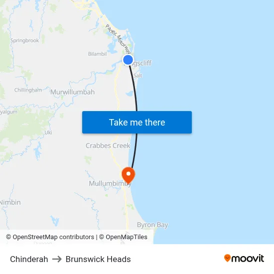 Chinderah to Brunswick Heads map