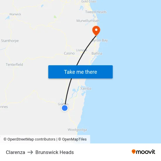Clarenza to Brunswick Heads map