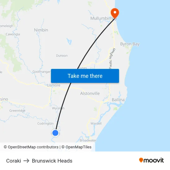 Coraki to Brunswick Heads map