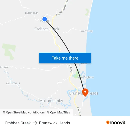 Crabbes Creek to Brunswick Heads map