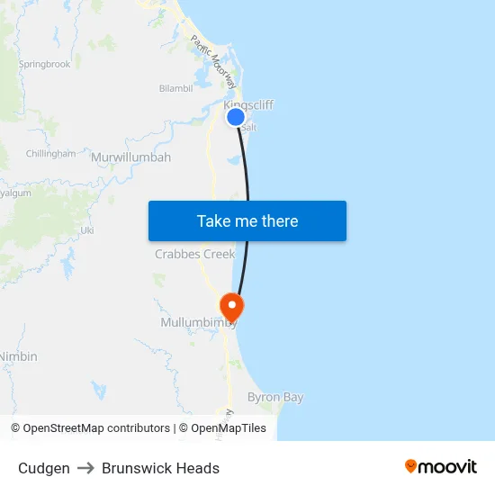 Cudgen to Brunswick Heads map