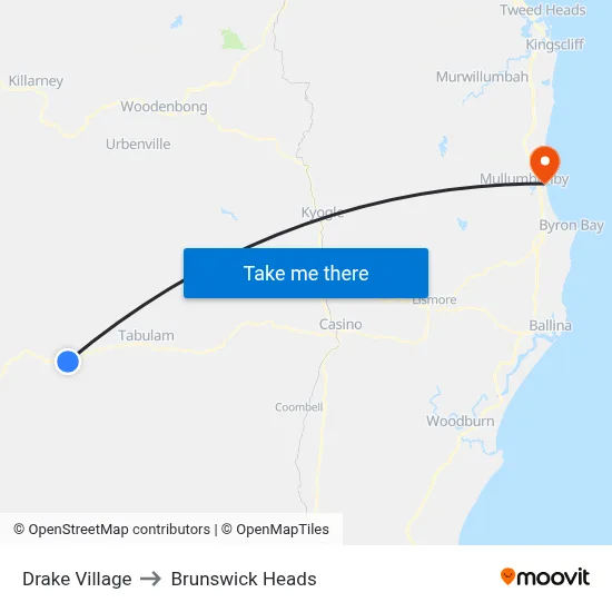 Drake Village to Brunswick Heads map
