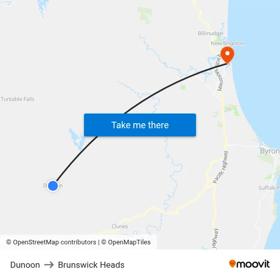 Dunoon to Brunswick Heads map
