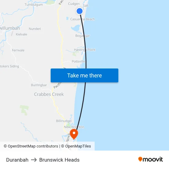 Duranbah to Brunswick Heads map