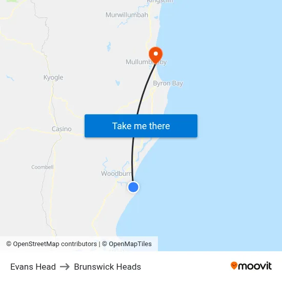 Evans Head to Brunswick Heads map