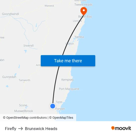 Firefly to Brunswick Heads map