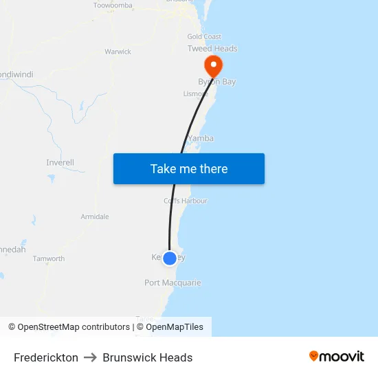Frederickton to Brunswick Heads map