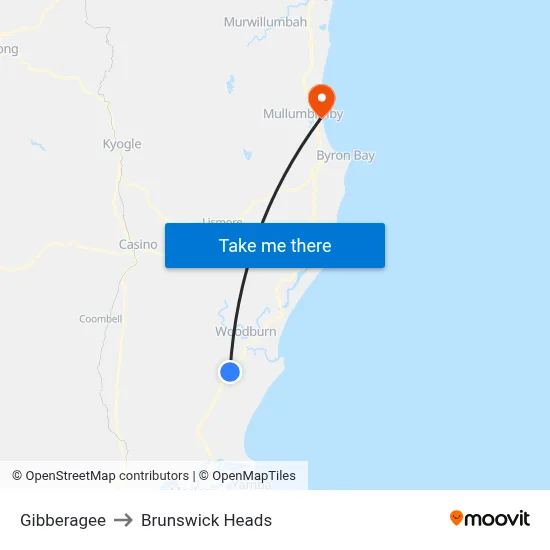 Gibberagee to Brunswick Heads map