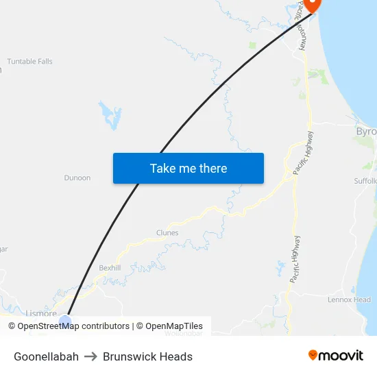 Goonellabah to Brunswick Heads map