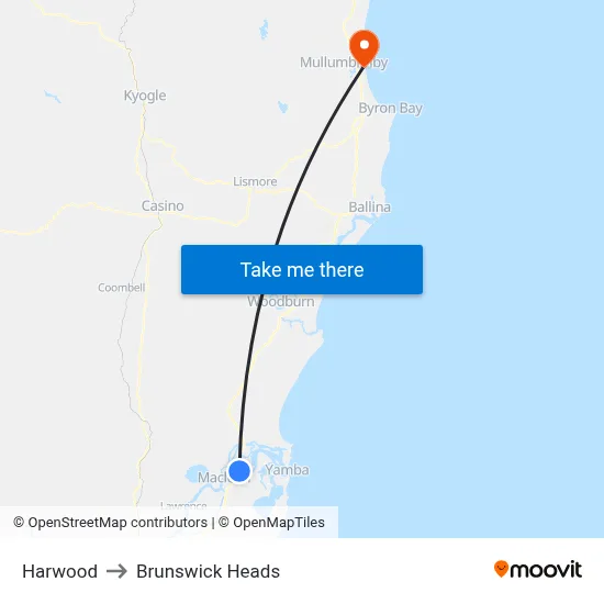 Harwood to Brunswick Heads map