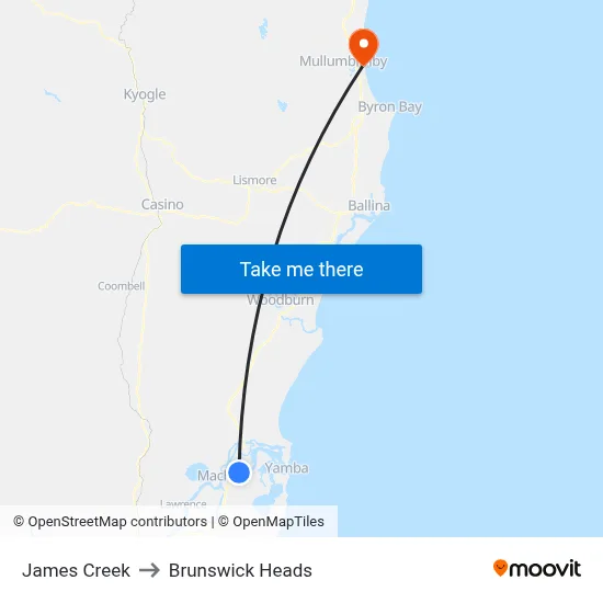James Creek to Brunswick Heads map