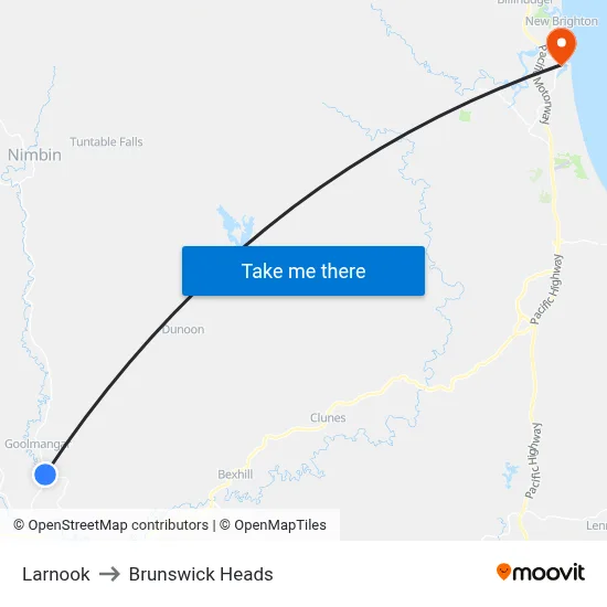 Larnook to Brunswick Heads map