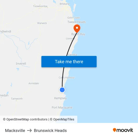 Macksville to Brunswick Heads map