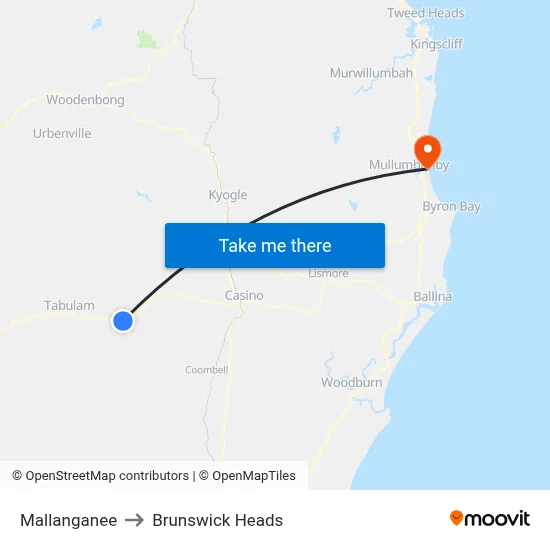 Mallanganee to Brunswick Heads map