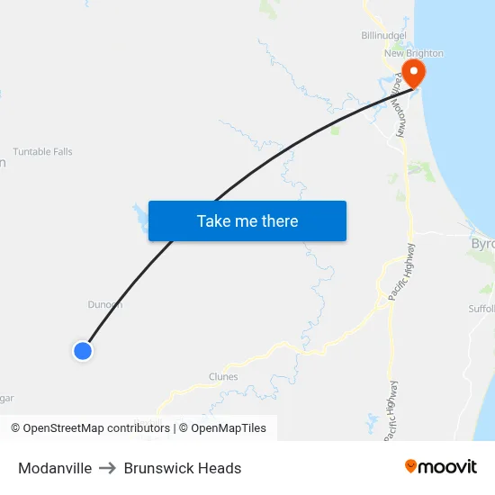 Modanville to Brunswick Heads map