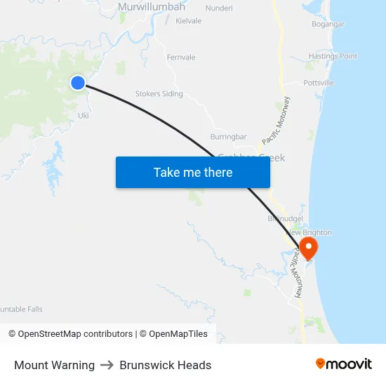 Mount Warning to Brunswick Heads map