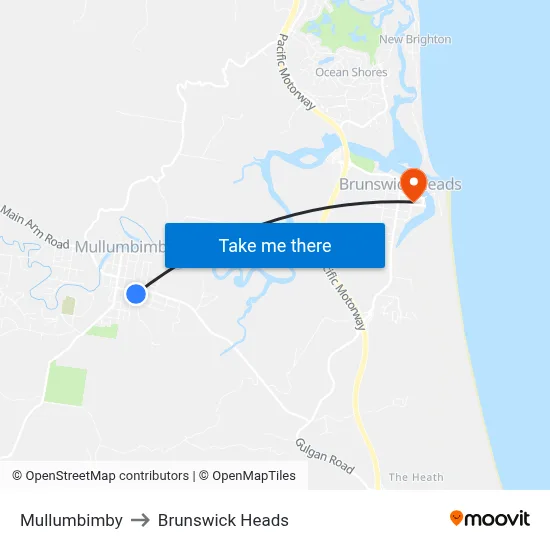 Mullumbimby to Brunswick Heads map