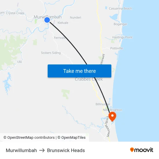 Murwillumbah to Brunswick Heads map