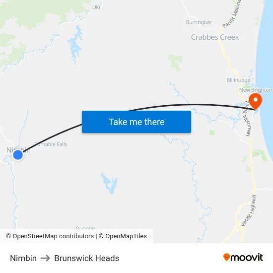 Nimbin to Brunswick Heads map