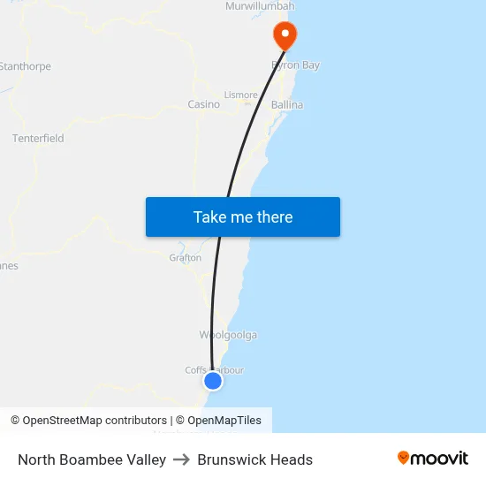 North Boambee Valley to Brunswick Heads map